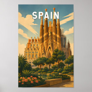 Ilustración de viaje de arte vintage de España