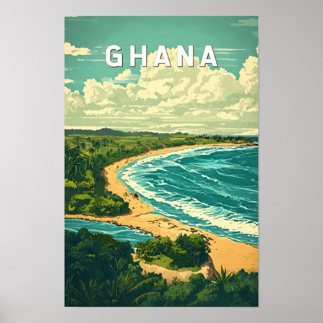 Ilustración de viaje de arte vintage de Ghana (Frente)