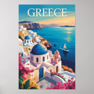Ilustración de viaje de arte vintage de Grecia San