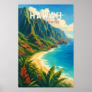 Ilustración de viaje de arte vintage de Hawái