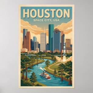 Ilustración de viaje de arte vintage de Houston Te