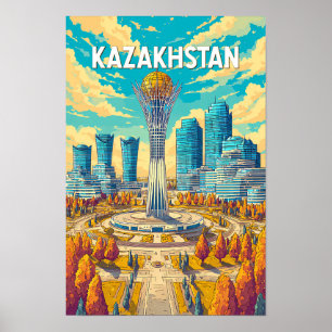 Ilustración de viaje de arte vintage de Kazajistán