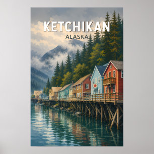 Ilustración de viaje de arte vintage de Ketchikan 