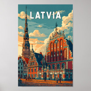 Ilustración de viaje de arte vintage de Letonia