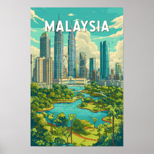 Ilustración de viaje de arte vintage de Malasia