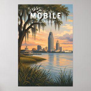 Ilustración de viaje de arte vintage de Mobile Ala