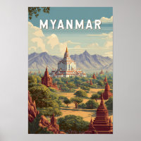 Ilustración de viaje de arte vintage de Myanmar