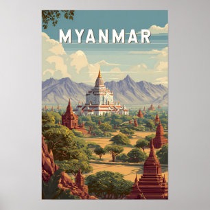 Ilustración de viaje de arte vintage de Myanmar