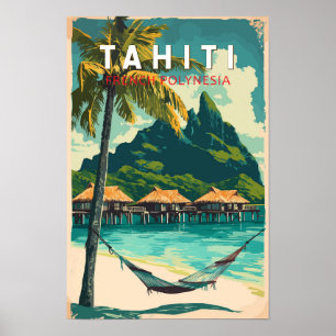 Ilustración de viaje de arte vintage de Tahití