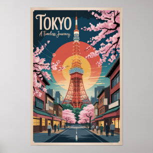 Ilustración de viaje de arte vintage de Tokio Japó