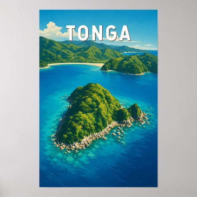 Ilustración de viaje de arte vintage de Tonga (Frente)