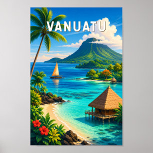 Ilustración de Viaje de Arte Vintage de Vanuatu