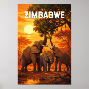 Ilustración de viaje de arte vintage de Zimbabue