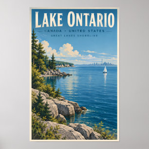 Ilustración de viaje de arte vintage del lago Onta