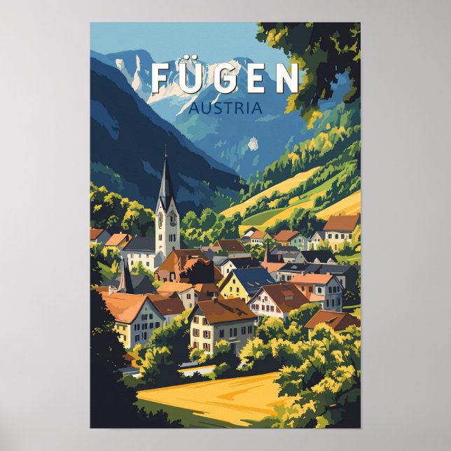 Ilustración de viaje de arte vintage Fugen Austria (Frente)