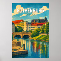 Ilustración de viaje de arte vintage Gotemburgo Su
