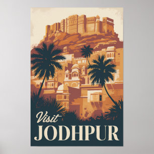 Ilustración de viaje de arte vintage Jodhpur India