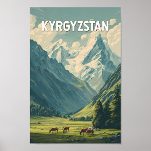 Ilustración de viaje de arte vintage Kirguistán
