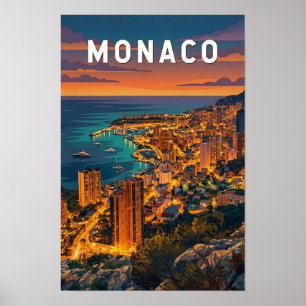 Ilustración de viaje de arte vintage Mónaco