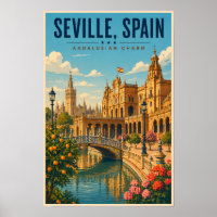 Ilustración de viaje de arte vintage Sevilla Españ