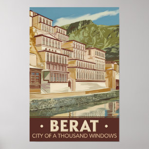 Ilustración de viaje de Berat Albania Arte Vintage