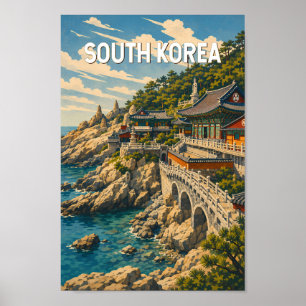 Ilustración de viaje de Corea del Sur Arte Vintage