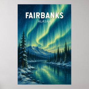 Ilustración de viaje de Fairbanks Alaska Arte Vint