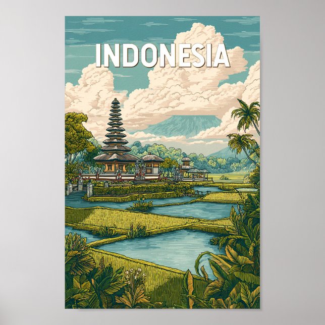 Ilustración de viaje de Indonesia Arte Vintage (Frente)