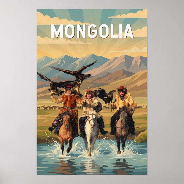 Ilustración de viaje de Mongolia Arte Vintage (Frente)
