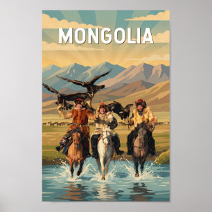 Ilustración de viaje de Mongolia Arte Vintage