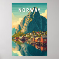 Ilustración de viaje de Noruega Arte vintage