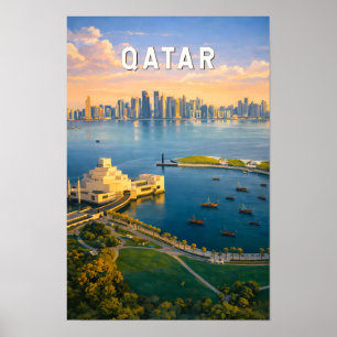 Ilustración de viaje de Qatar Arte Vintage