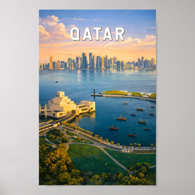 Ilustración de viaje de Qatar Arte Vintage (Frente)