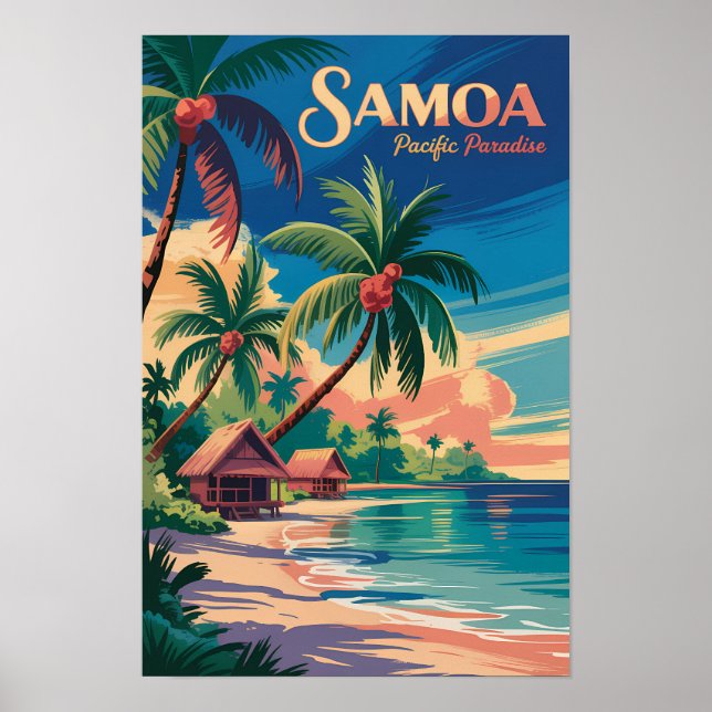 Ilustración de viaje de Samoa Playa Samoa Arte Vin (Frente)