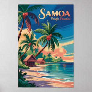 Ilustración de viaje de Samoa Playa Samoa Arte Vin