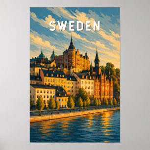 Ilustración de viaje de Suecia Arte Vintage