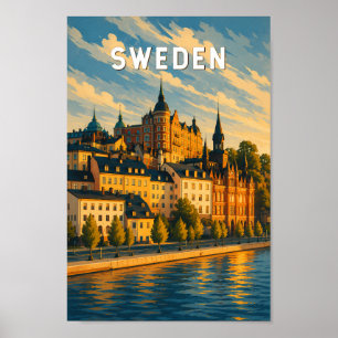 Ilustración de viaje de Suecia Arte Vintage