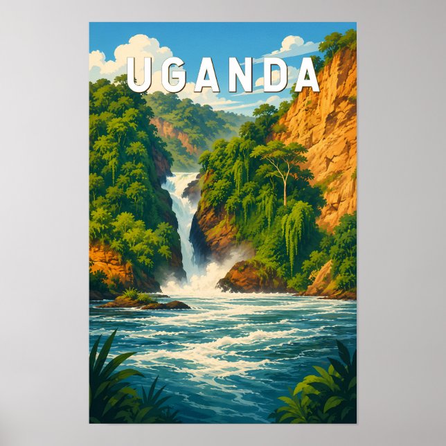 Ilustración de viaje de Uganda Arte vintage (Frente)