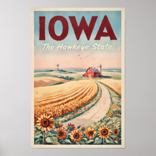 Ilustración de viaje del campo de Iowa Arte Vintag