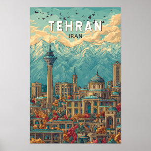Ilustración de viaje vintage de Teherán Irán Arte