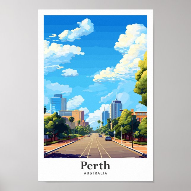 Ilustracion de viajes de arte de Perth Australia (Frente)