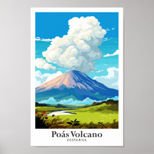 Ilustracion de viajes de arte del volcán Poas Cost