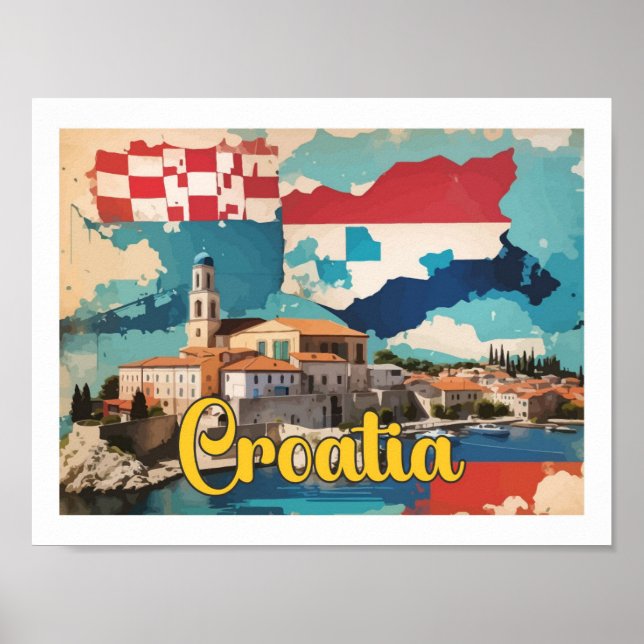 Ilustracion de viajes de arte pop de Croacia (Frente)