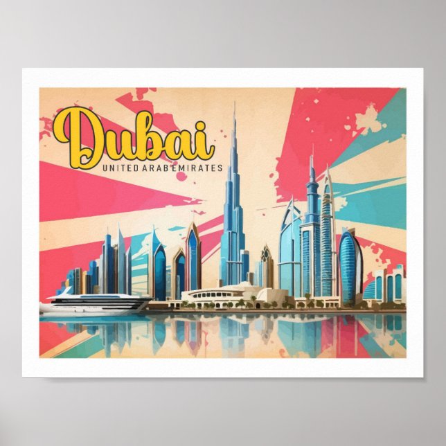 Ilustracion de viajes de arte pop de Emiratos Árab (Frente)