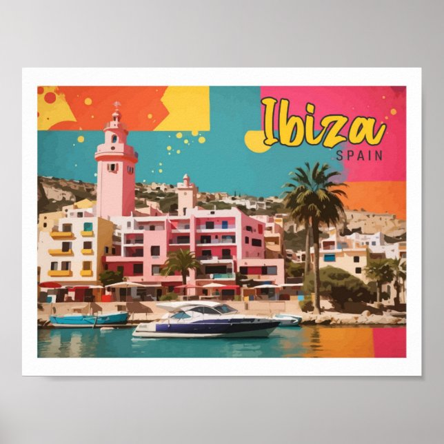 Ilustracion de viajes de arte pop de Ibiza España (Frente)