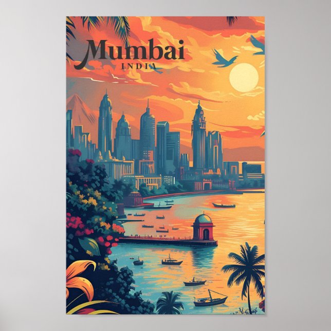 Ilustracion de viajes de arte ventilado de Mumbai  (Frente)