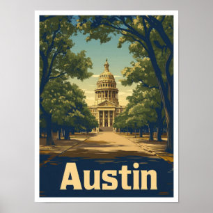 Ilustracion de Viajes de Arte Vintage de Austin Te