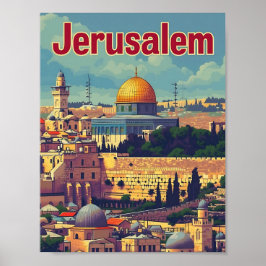 Ilustracion de viajes de arte vintage de Jerusalén