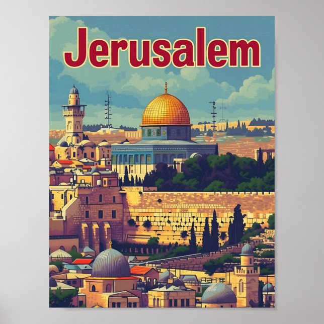 Ilustracion de viajes de arte vintage de Jerusalén (Frente)