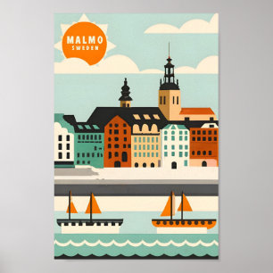 Ilustracion de Viajes de Arte Vintage de Malmo Sue